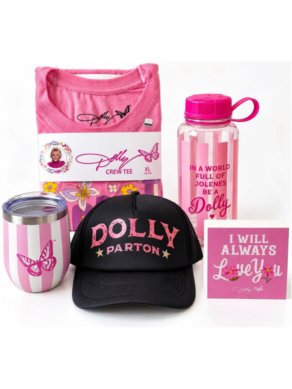 Dolly Parton 5 Pc Gift Set XL T-Shirt Hat Tumbler Water Bottle Sign NEW